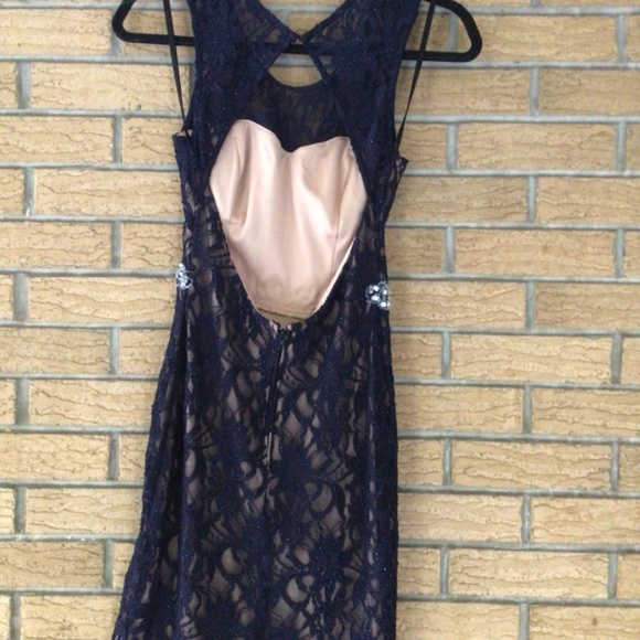 Navy blue and nude homecoming wedding reception party  dress - Picture 4 of 6